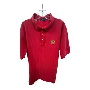 Vintage Burberry Polo Shirt Men's L Red Embroidered Crest Logo Polo Short Sleeve